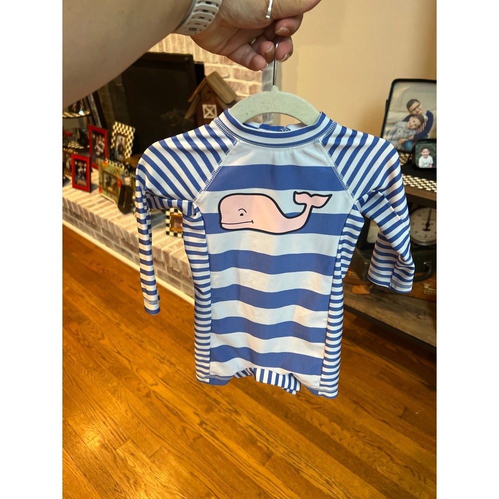 Vineyard Vines Target Baby Rashguard Swimsuit Pink Whale Blue White size 6-9